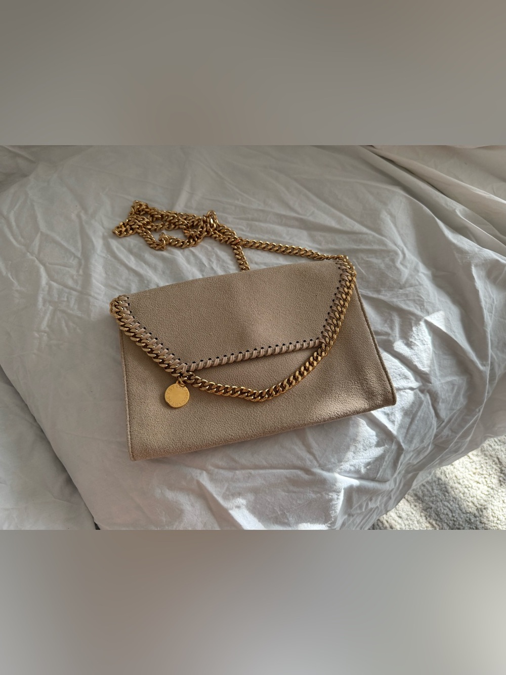 Stella McCartney Beige Faux-Leather Chain-Trim Crossbody
